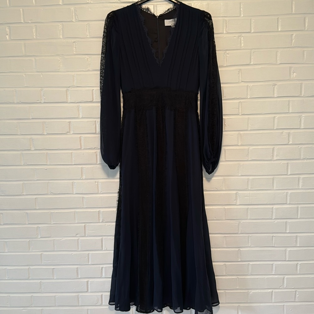LA LIGNE Midnight Navy and Black Midi Dress, Size 2